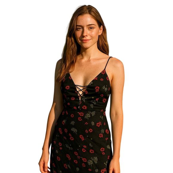 Urban Outfitters Black Floral Lace-Up Slip Dress (XS) - Picture 10 of 10